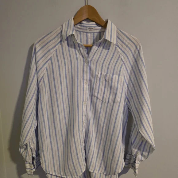 Wilfred Blue and White Striped Casual Button-Down Shirt - Picture 3 of 9